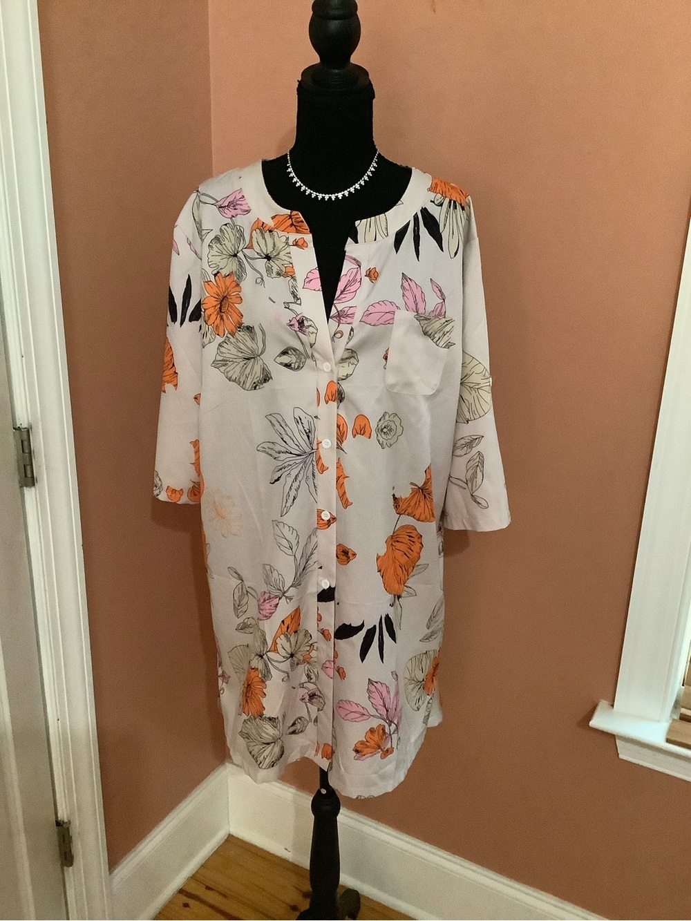 Light Pink Floral Swim Coverup Shirt Dress